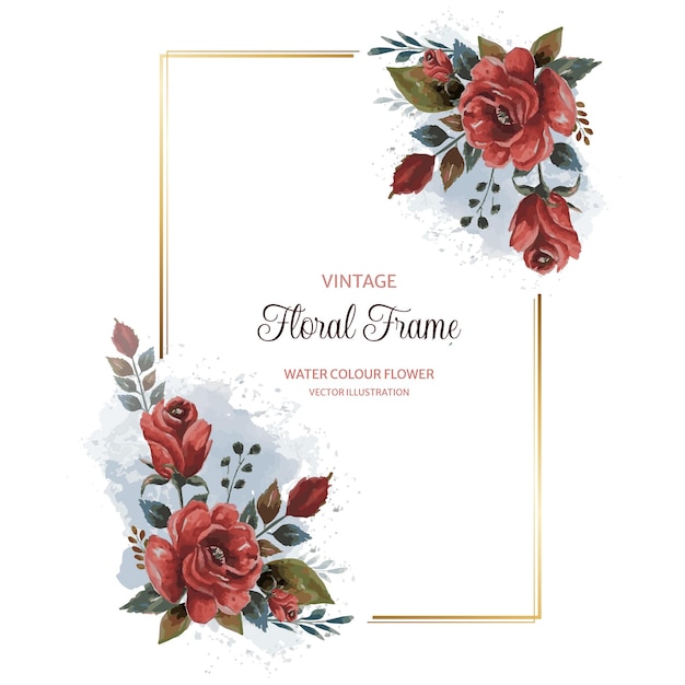 vector aquarel rode bloemenkrans met gouden retro