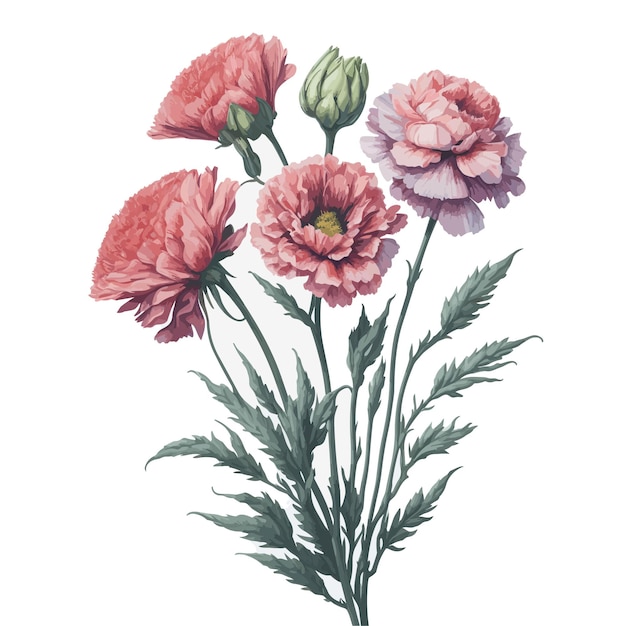 Vector aquarel standaard anjers clipart bloemenboeket