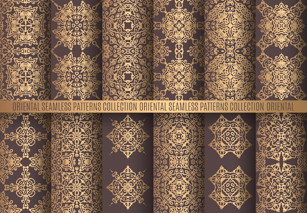 Vector arabesque patronen Naadloze bloeiende achtergronden Gouden abstracte bloemen en florale ontwerpelementen ingewikkelde sierlijke lijnen Arabische decoratieve ornamenten Vierkante tegels oosterse capsule collectie