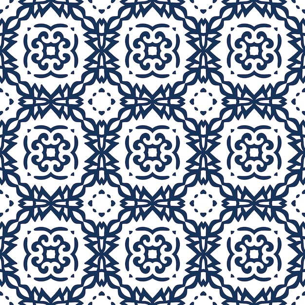 Vector arabesque pattern Seamless flourish background with dark blue forged elements Intricate ornate lines Arabic decorative design Square tile Symmetrical ornament Oriental illustration