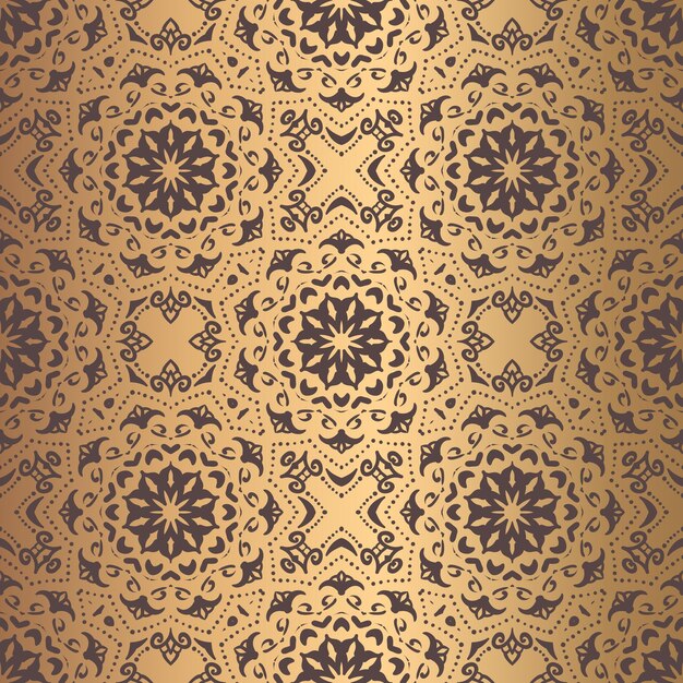 Vector arabesque pattern Seamless flourish mandala background with golden floral elements Intricate ornate lines Arabic decorative design Square tile Symmetrical ornament Oriental illustration