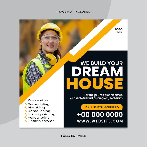 Vector architect social media post and construction marketing template