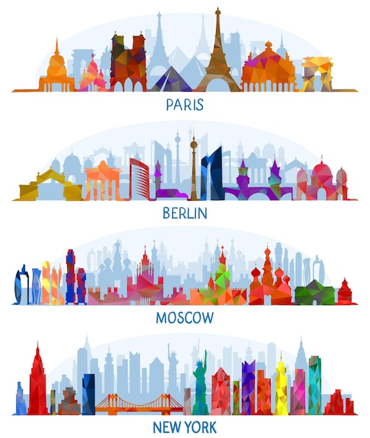 Векторная архитектура парижа берлина москвы и нью-йорка