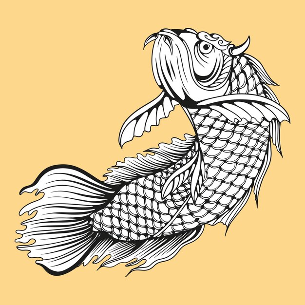 Vector arowana fish black and white