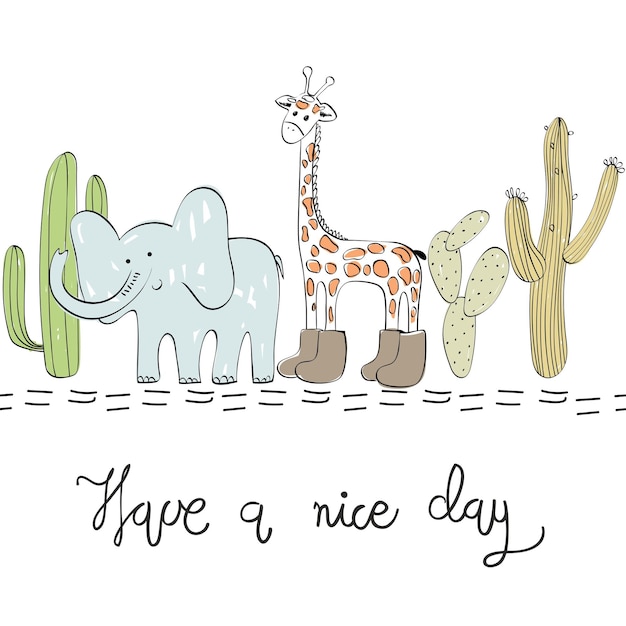 Vector arrangements with safari animals exotic decoration on a white background