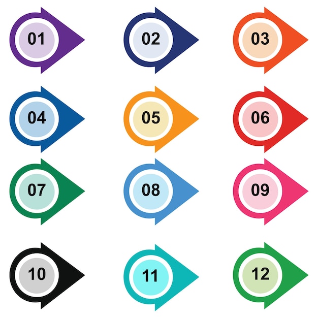 Vector vector arrow design directional bullet points numbers from one to twelve