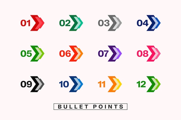 Vector arrow new design directional bullet points numbers from one to twelve