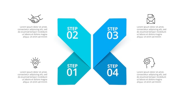 벡터 화살표 infographic입니다. 4단계로 비즈니스 프레젠테이션을 위한 추상 요소입니다.