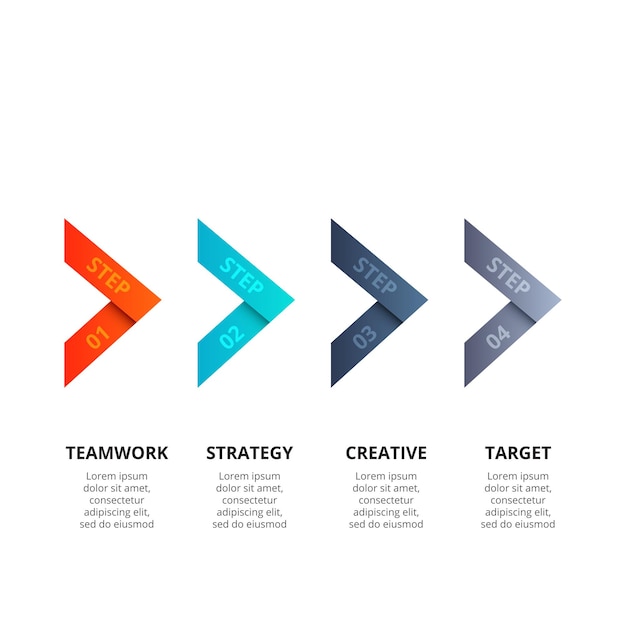 Векторные стрелки для инфографики. Бизнес-концепция с 4 вариантами, частями, шагами или процессами.