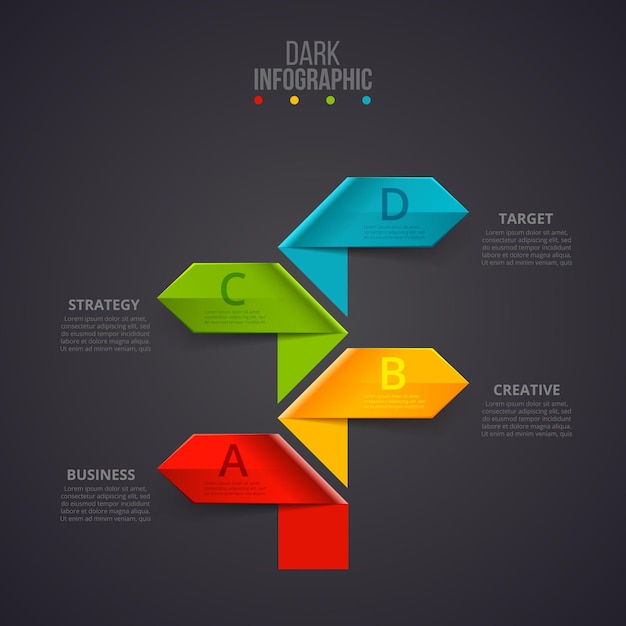 Vector arrows infographic on a dark background Business concept with 4 steps or processes