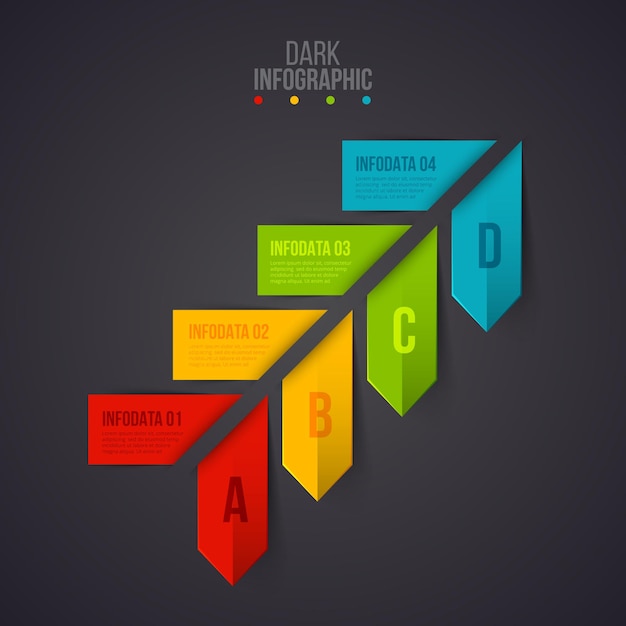 ベクトル矢印 インフォグラフィック 暗い背景 4つの選択肢 ステップまたはプロセス