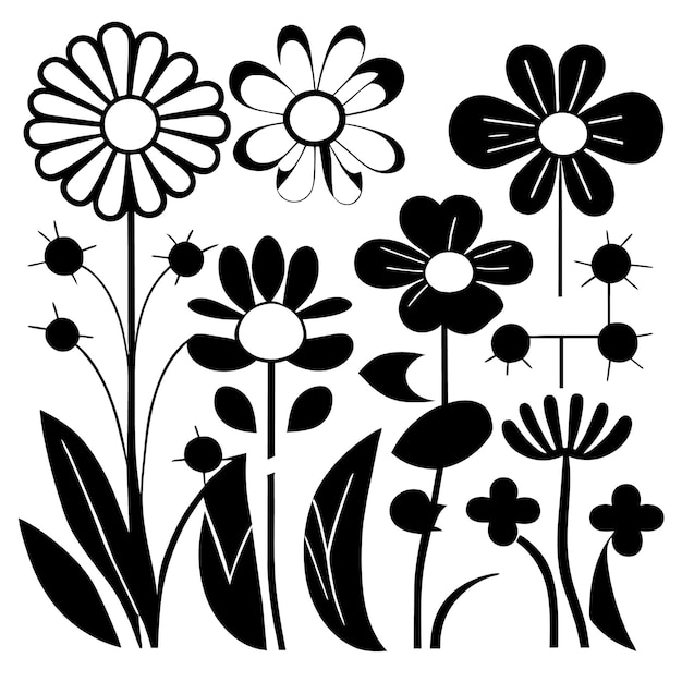 Vector vector art of flat 2d flower and plant designs