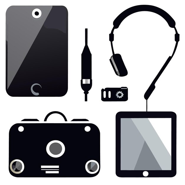 Vector vector art of flat 2d gadget silhouettes