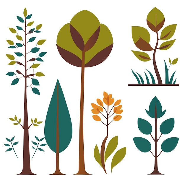 Vector Art of Flat 2D Plant and Tree Silhouettes