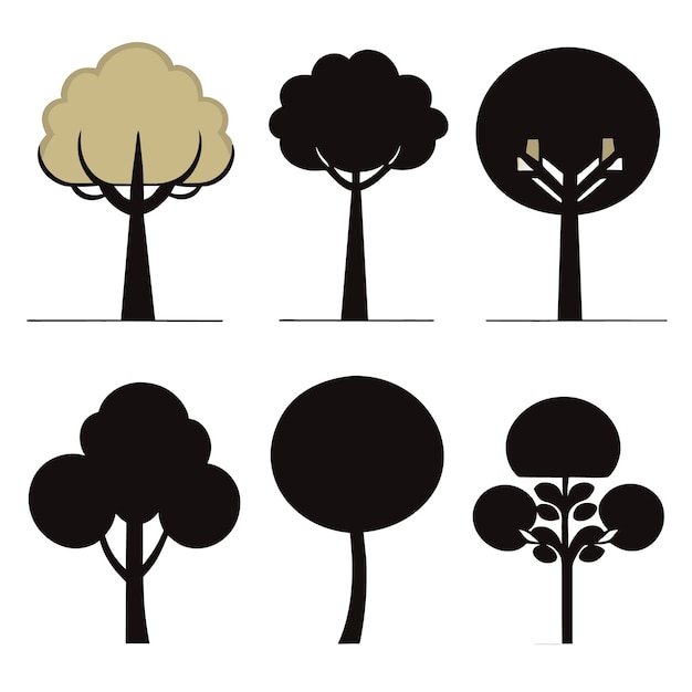 Vector vector art of flat 2d plant and tree silhouettes