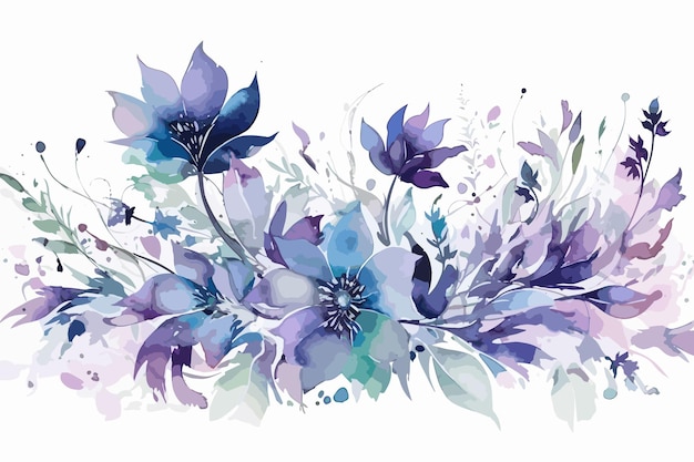 Векторное искусство цветочный на черном акварельная живопись красочные брызги фон цветочный лист букет