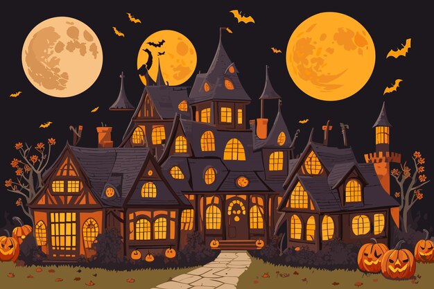 vector art halloween witch pumpkin spider illustration horror candlelight spooky background bat art