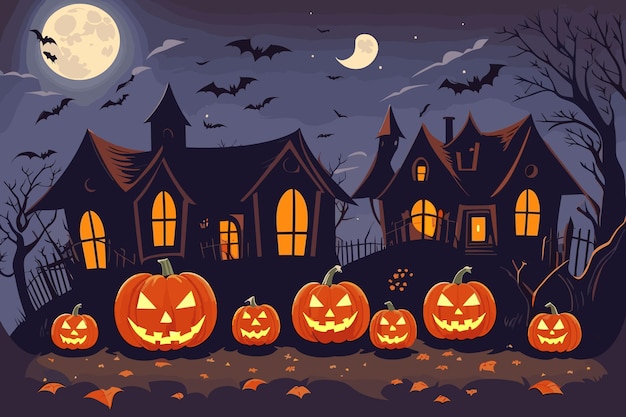 vector art halloween witch pumpkin spider illustration horror candlelight spooky background bat des