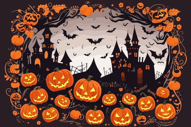 vector art halloween witch pumpkin spider illustration horror candlelight spooky background bat des