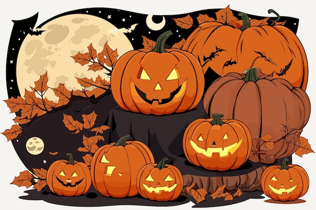 Vector vector art halloween witch pumpkin spider illustration horror candlelight spooky background bat des