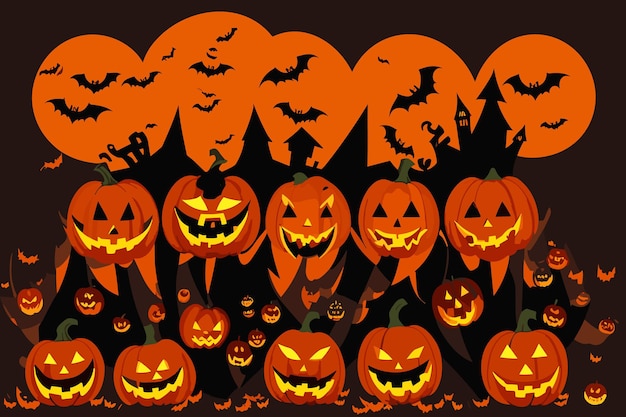 Arte vettoriale halloween strega zucca ragno illustrazione horror a lume di candela sfondo spettrale pipistrello