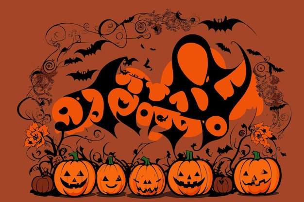 Arte vettoriale halloween strega zucca ragno illustrazione horror a lume di candela sfondo spettrale pipistrello