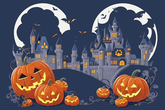 vector art halloween witch pumpkin spider illustration horror candlelight spooky background bat