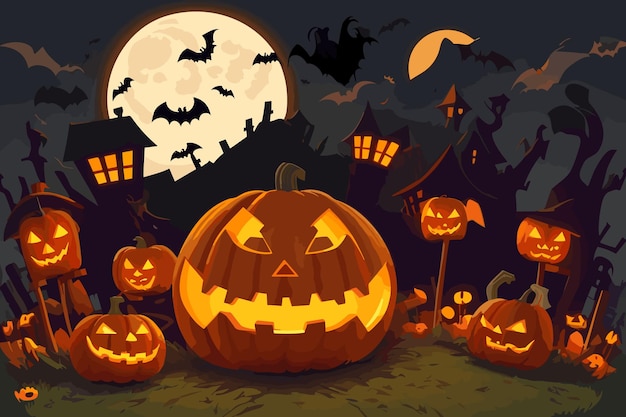 vector art halloween witch pumpkin spider illustration horror candlelight spooky background