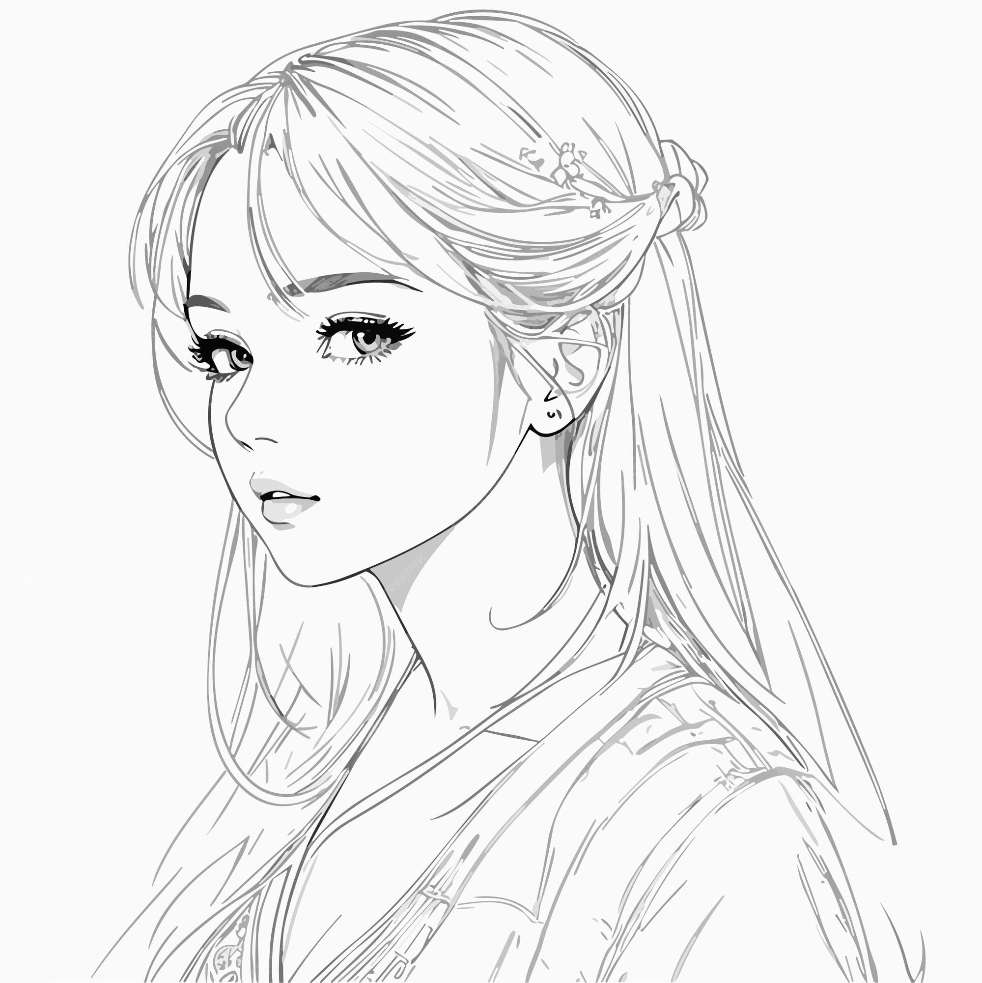 Premium Vector | A vector art handdrawn pencil of a beautiful cute girl ...