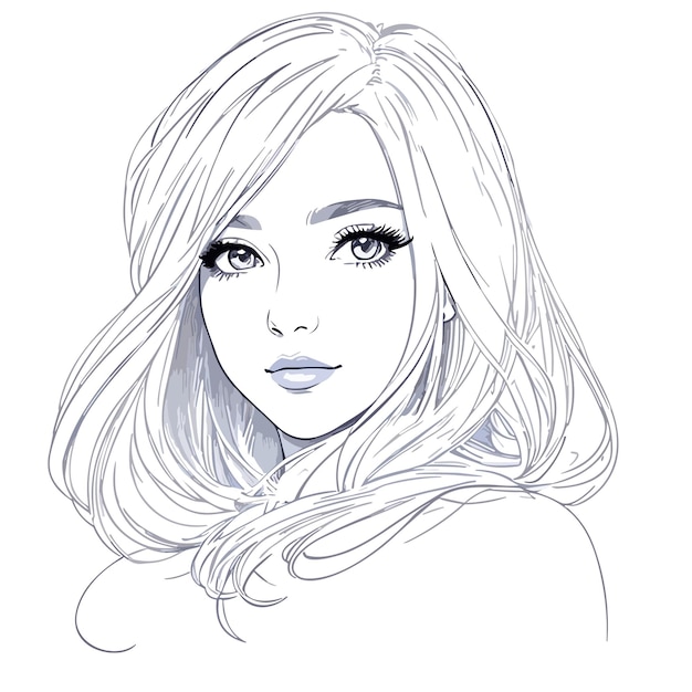 a vector art handdrawn pencil of a beautiful cute girl sketch illustration