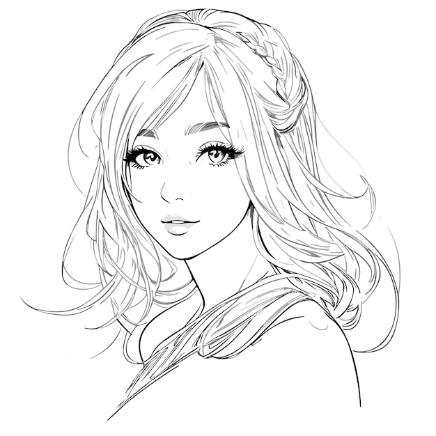 a vector art handdrawn pencil of a beautiful cute girl sketch illustration