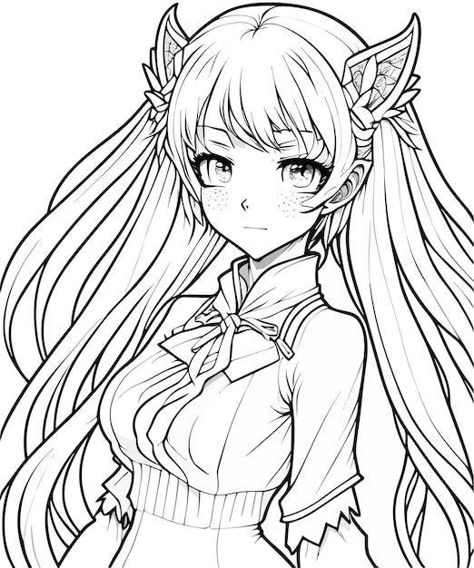 Anime girl drawing. sketch of manga girl hot anime girl lineart drawing  Stock Vector