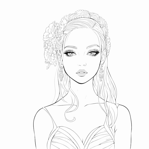 a vector art handdrawn pencil of a beautiful cute woman sketch illustration