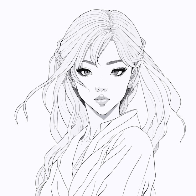 a vector art handdrawn pencil of a beautiful cute woman sketch illustration