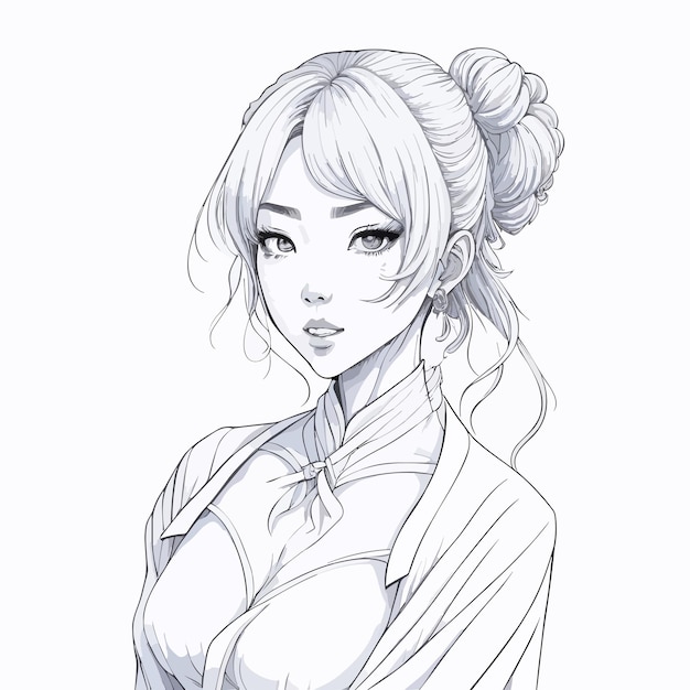 a vector art handdrawn pencil of a beautiful cute woman sketch illustration