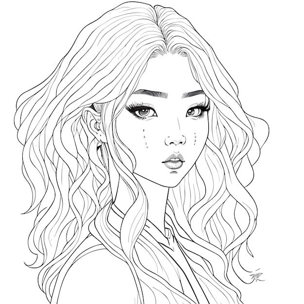 A vector art handdrawn pencil of a beautiful cute woman sketch illustration