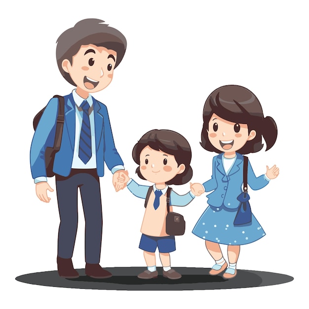  ⁇ 터 아트 행복한 가족이 집으로 걸어가고 있습니다.