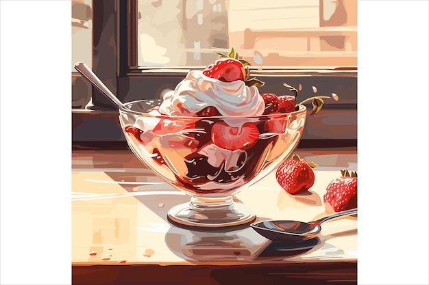 Vector art ice cream food dessert party green organic restaurant sundae cafe refreshment