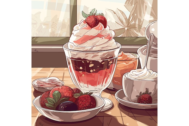 vector art ice cream food dessert party green organic restaurant sundae cafe refreshment