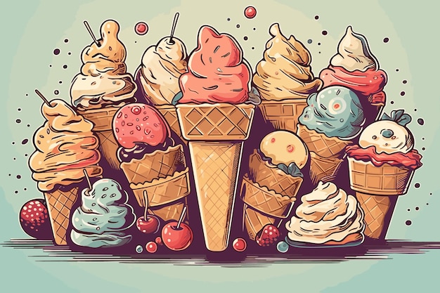 vector art ice cream food dessert party green organic restaurant sundae cafe refreshment