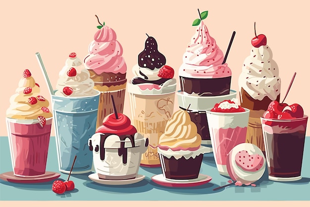 vector art ice cream food dessert party green organic restaurant sundae cafe refreshment