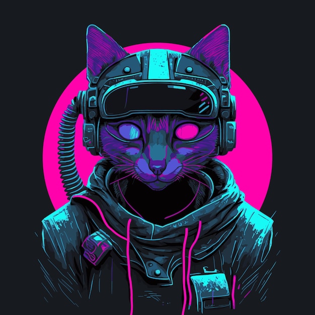 Illustrazione grafica vettoriale gatto cibernetico