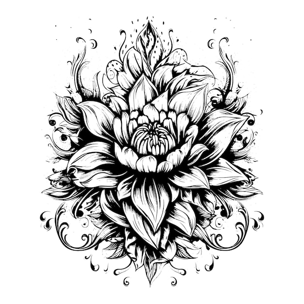 Vector art illustration drawing of a frame from linen flowers on a black and white background