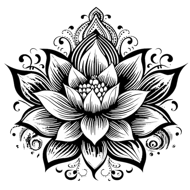 Vector vector art illustration drawing of a frame from linen flowers on a black and white background