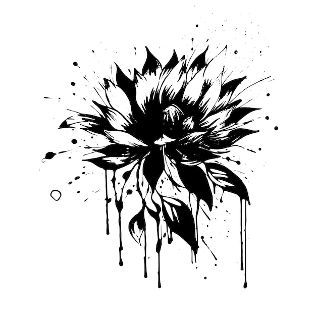 Vector art illustration drawing of a frame from linen flowers on a black and white background