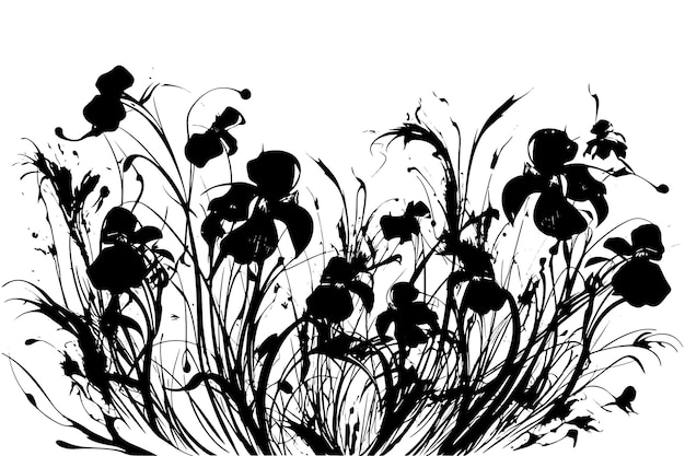 Vector art illustration drawing of a frame from linen flowers on a black and white background