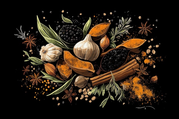 Vector vector art illustration spices background pattern design food coffee isolated vintage art