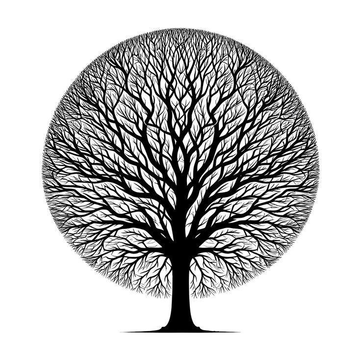 Vector vector art illustrations of a leafless tree silhouette