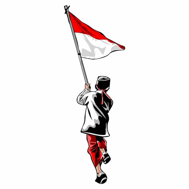VECTOR ART OF INDONESIAN RED WHITE FLAG FLOWING