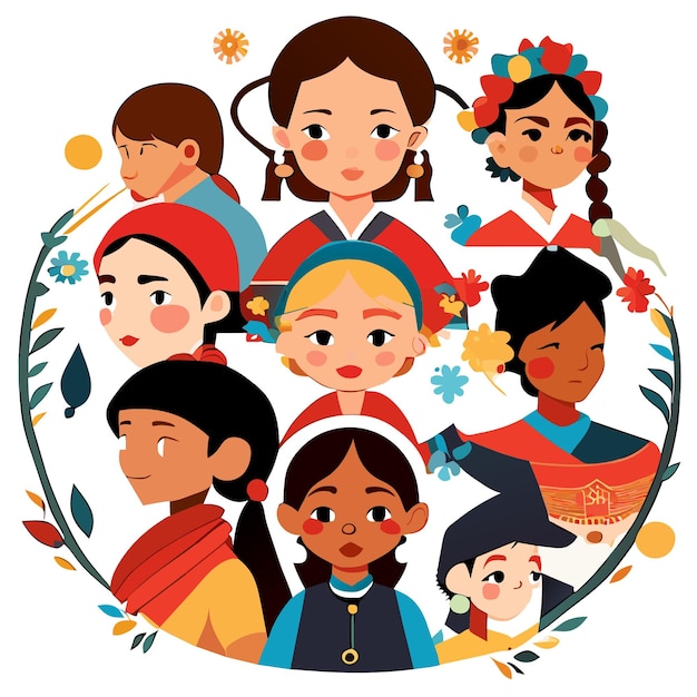 Vector vector art of kids from various ethnic backgrounds